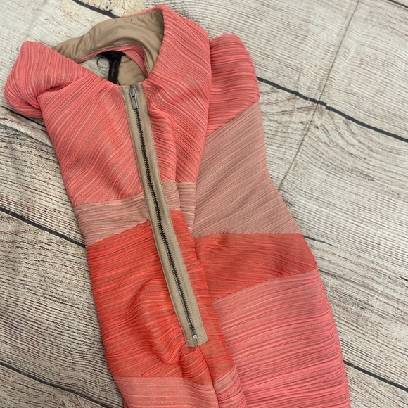 BCBGMaxAzria Pink and Tan One Shoulder Bodycon Dress - Picture 6 of 6